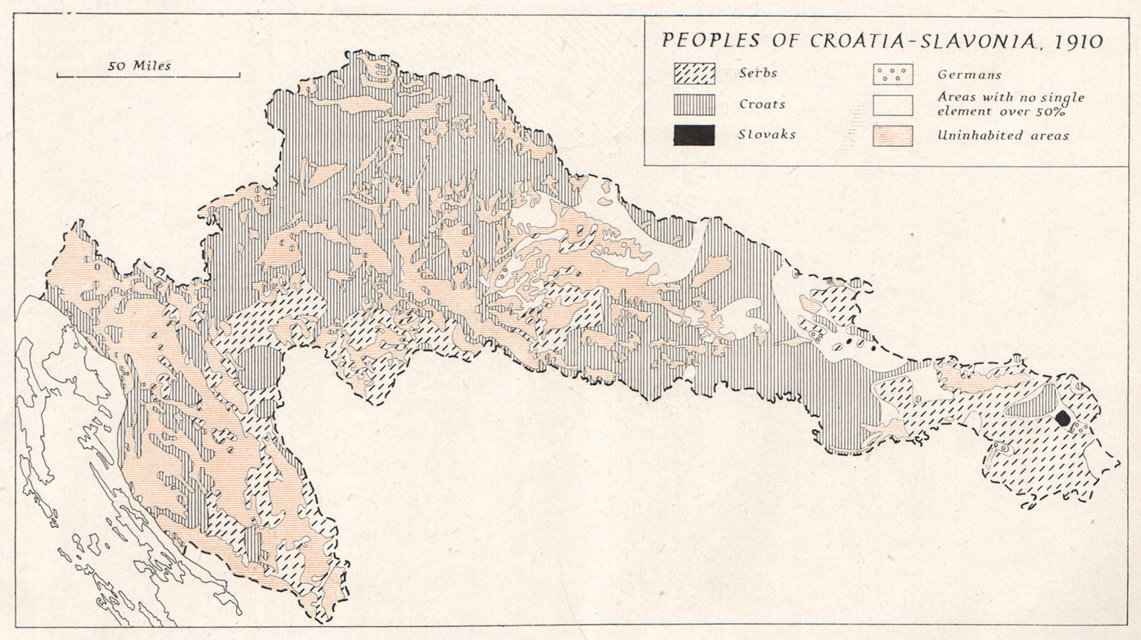 CROATIA-SLAVONIA. Ethnography 1910. Serbs Croats. WW2 NAVY INTELLIGENCE MAP 1944